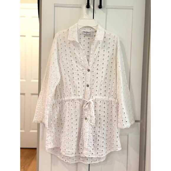 Beach Bunny Swimwear White Eyelet Lace 3/4 Sleeve Swim Cover up Coverup - Picture 1 of 4